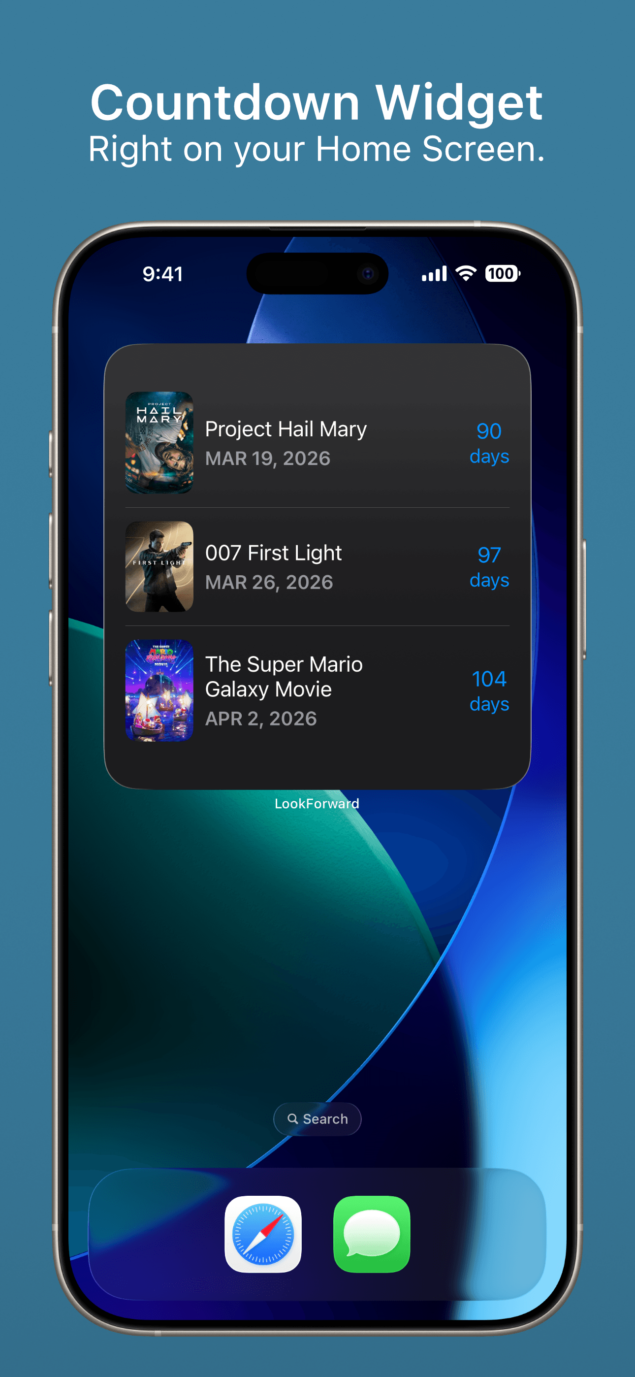 LookForward upcoming countdown widget